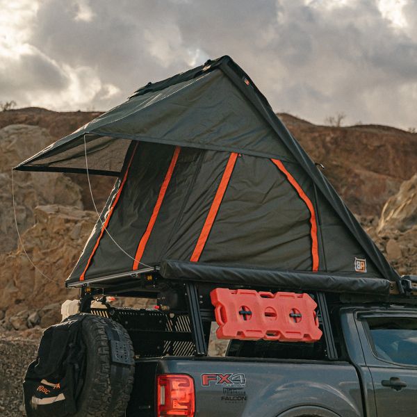 "PACKOUT"- DIY (NOT ASSEMBLED) Soft top Rooftop Tent (Universal Fit) - Black/Rhinotec Cover + Grey/Org Tent - 45x78"