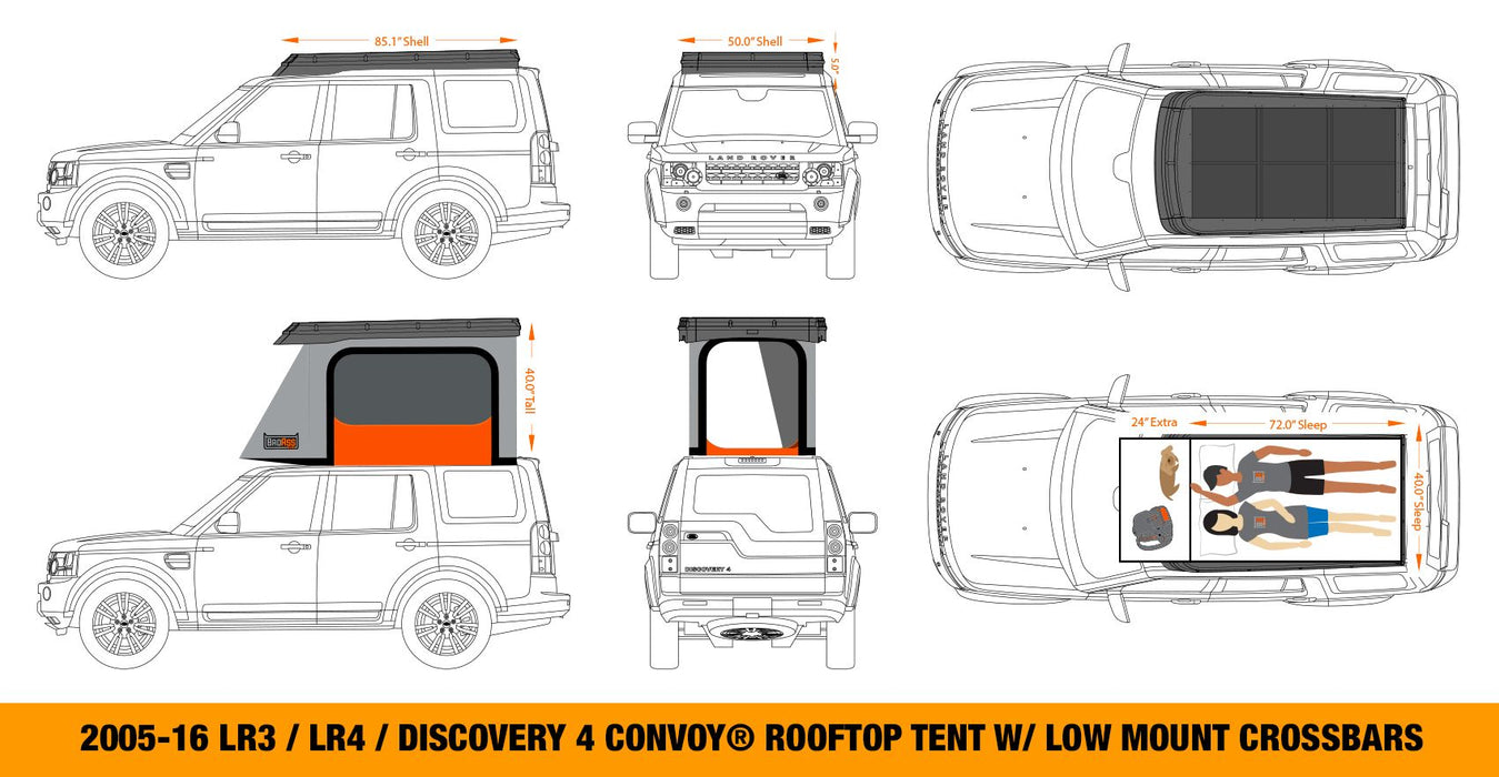 2005-2016 Land Rover LR3  / LR4 CONVOY Rooftop Tent - Midnight Sky Gloss Black PRE-ASSEMBLED