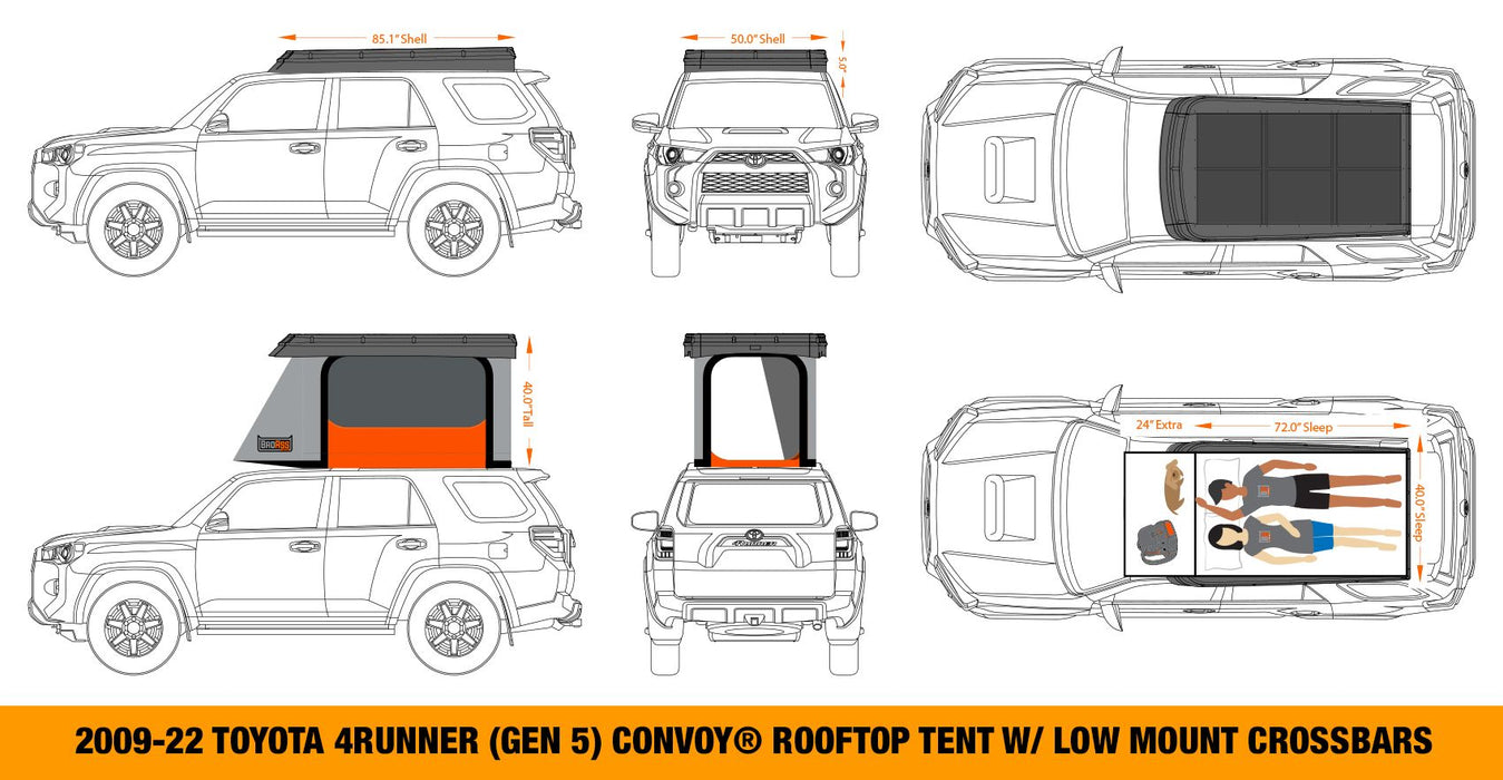 BadAss Tents - Toyota 4Runner 09-23' (5th Gen) CONVOY Rooftop Tent - Midnight Sky Gloss Black PRE-ASSEMBLED
